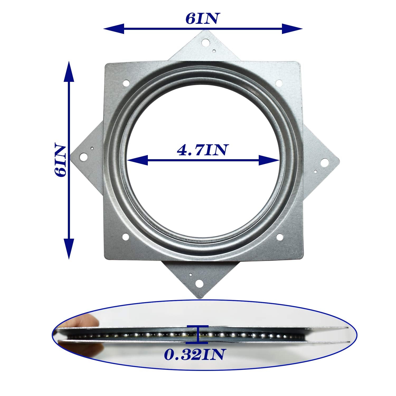 6Inch Lazy Susan Hardware, 6Pack Square Rotating Bearing Plate, 500Lbs Capacity Lazy Susan Turntable Bearing For For Serving Tra